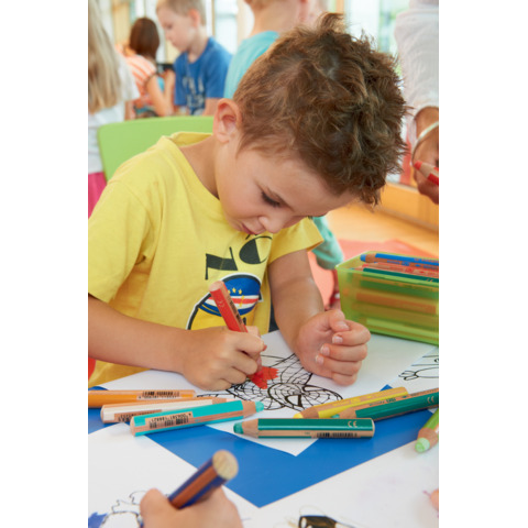 Crayon STABILO Woody 3 En 1 – Bleu, Mine 10 Mm, Aquarellable, Cire, S'écrit Sur Verre Et Carton